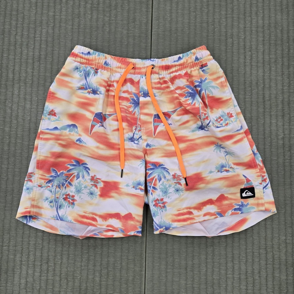Quiksilver Orange Blue Tropical Print Board Shorts